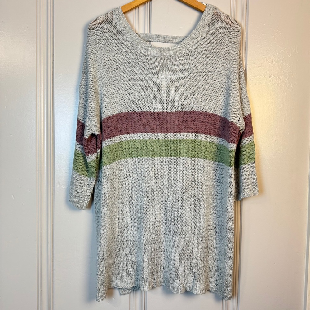 Easel NWT Light Heather Stripe Sweater‎ Oversize long Length Back Strap Detail M